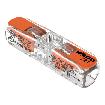Wago 221 Lever Type Inline Splicing Connector 1 Way 0.2-4mm 221-2411